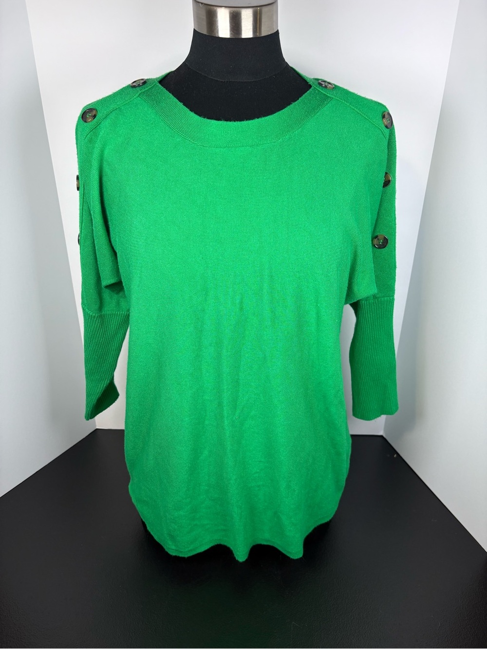 Max Studio Bright Green Button-Shoulder Knit Top